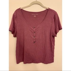 American Eagle cropped pink button down top